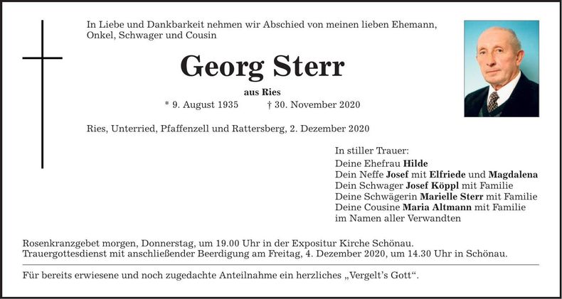 Traueranzeige Sterr Georg