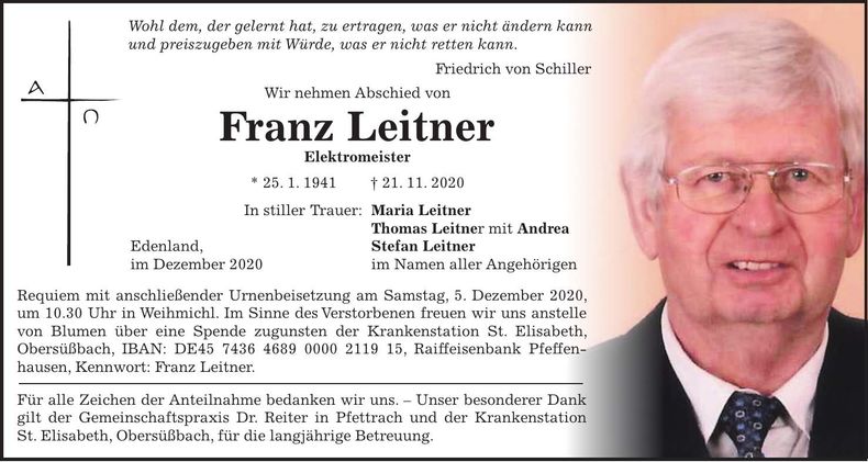 Traueranzeige Franz Leitner