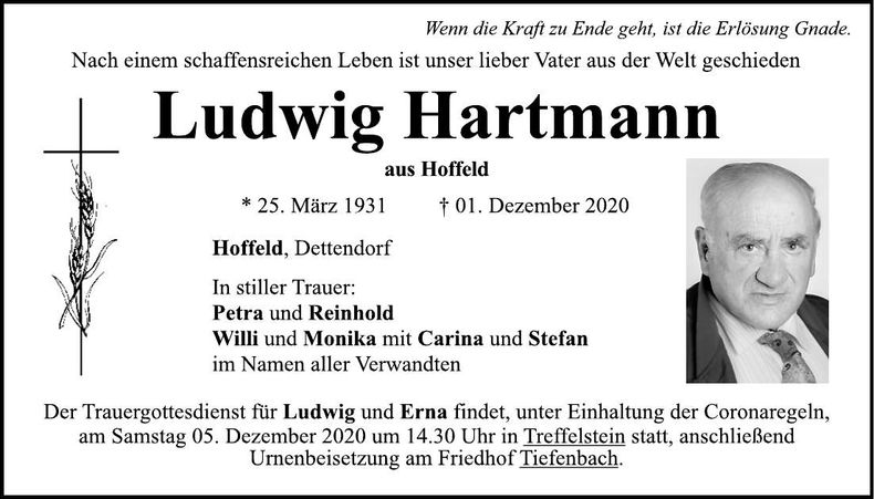 Traueranzeige Ludwig Hartmann