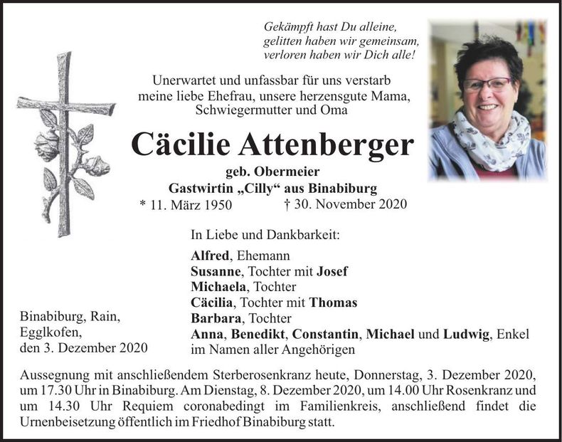 Traueranzeige Cäcilie Attenberger