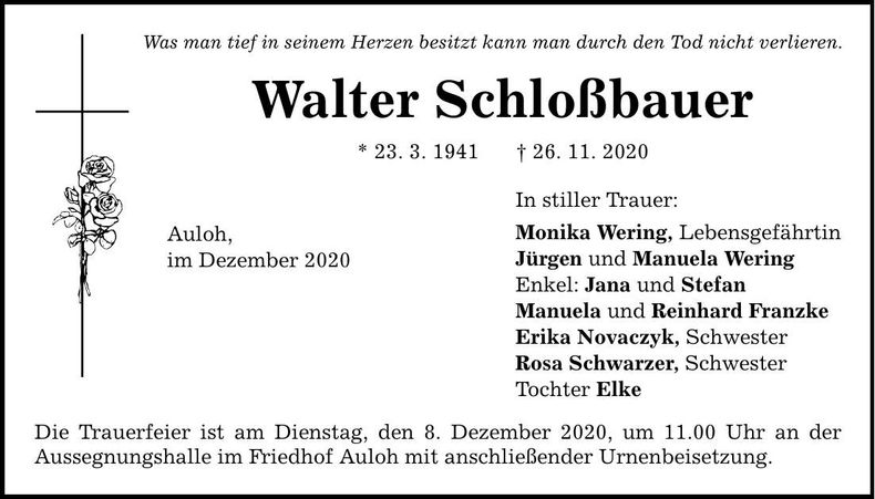 Traueranzeige Walter Schloßbauer