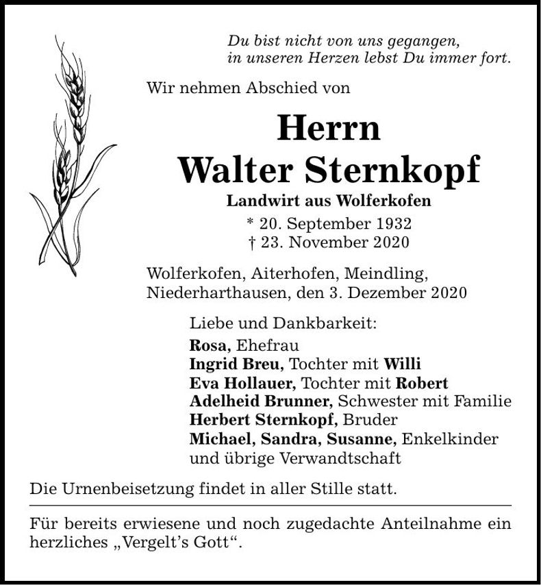 Traueranzeige Walter Sternkopf