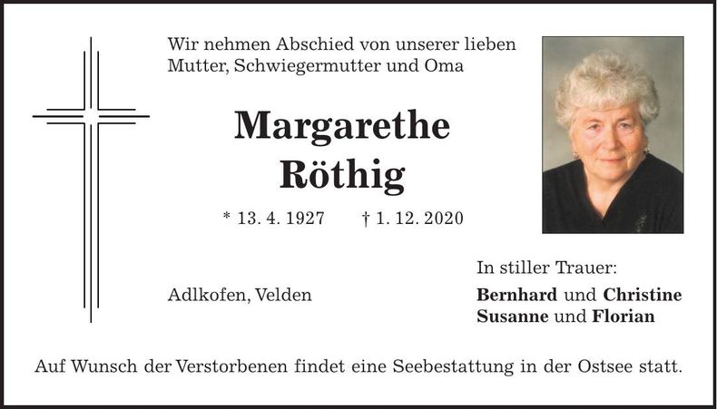 Traueranzeige Margarethe Röthig