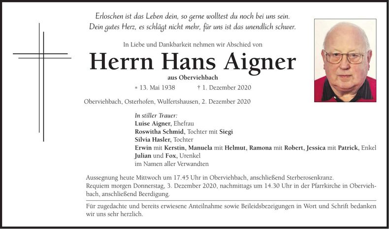 Traueranzeige Hans Aigner