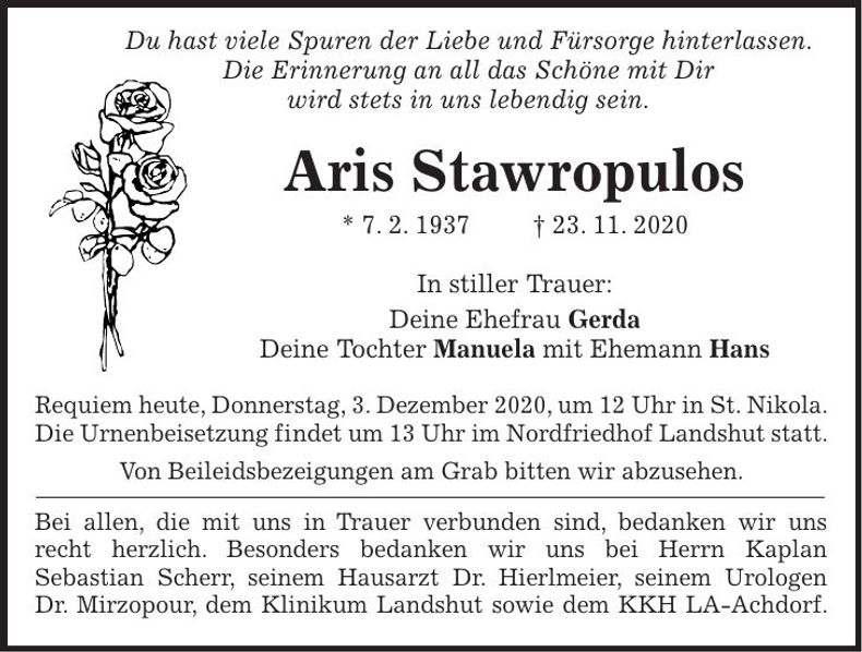 Traueranzeige Aris Stawropulos