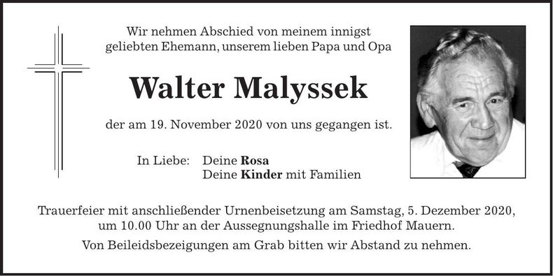 Traueranzeige Walter Malyssek