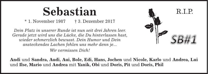 Traueranzeige Sebastian Scheuerer