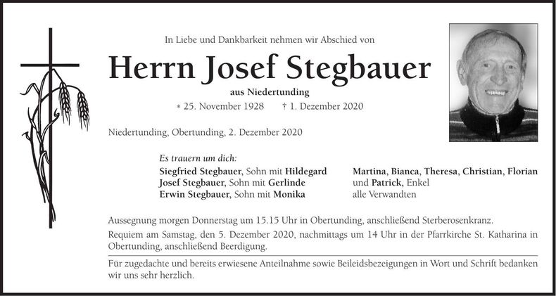 Traueranzeige Josef Stegbauer