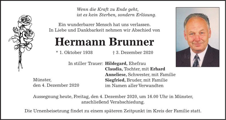 Traueranzeige Hermann Brunner