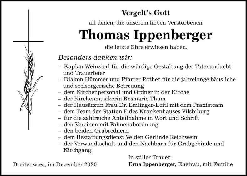 Traueranzeige Thomas Ippenberger