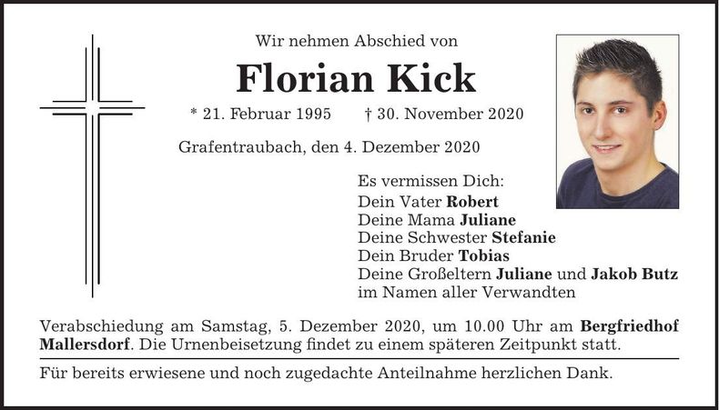 Traueranzeige Florian Kick