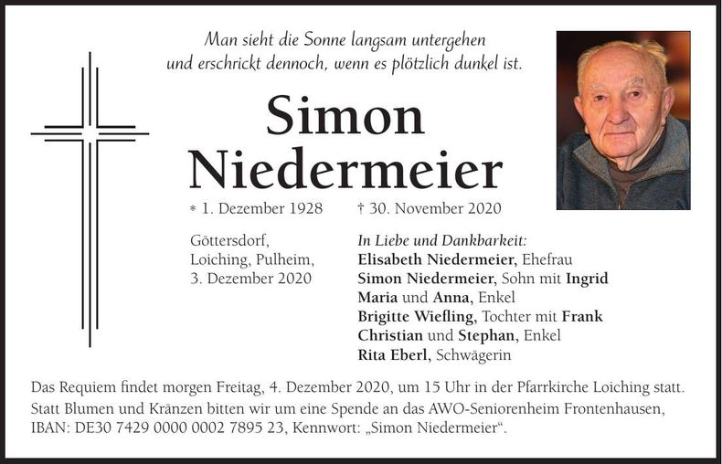 Traueranzeige Simon Niedermeier