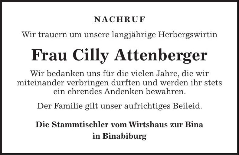 Traueranzeige Cilly Attenberger