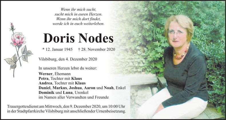Traueranzeige Doris Nodes