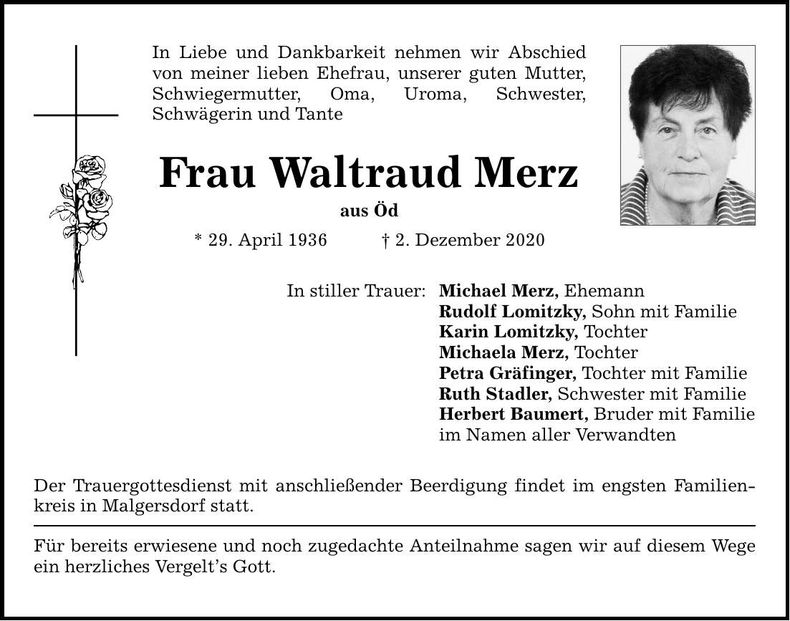 Traueranzeige Waltraud Merz