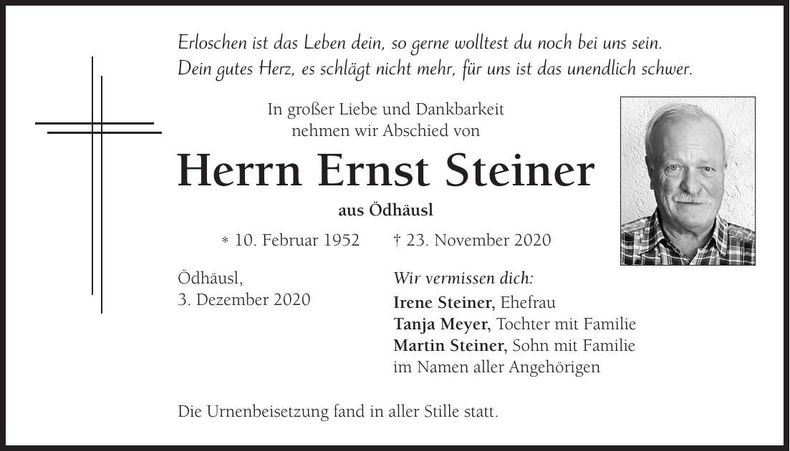 Traueranzeige Ernst Steiner