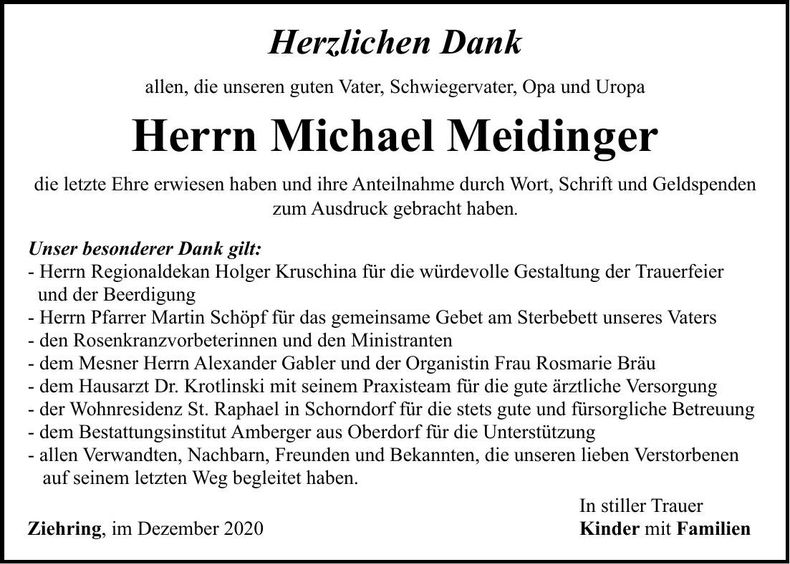 Traueranzeige Michael Meidinger
