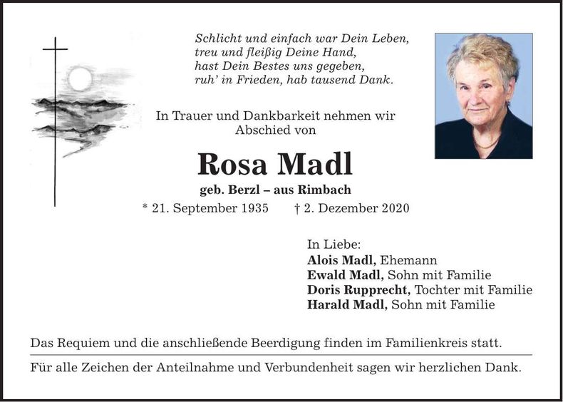 Traueranzeige Rosa Madl