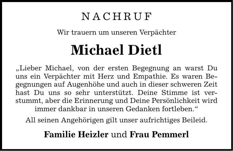 Traueranzeige Michael Dietl