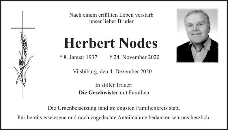 Traueranzeige Herbert Nodes