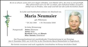 Traueranzeige Maria Neumaier