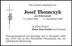 Traueranzeige Josef Thomczyk