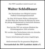 Traueranzeige Walter Schlossbauer