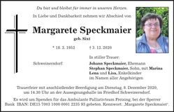 Traueranzeige Margarete Speckmaier