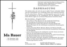 Traueranzeige Ida Bauer