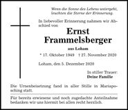 Traueranzeige Ernst Frammelsberger
