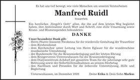 Traueranzeige Manfred Ruidl