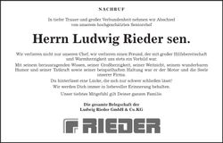 Traueranzeige Ludwig Rieder
