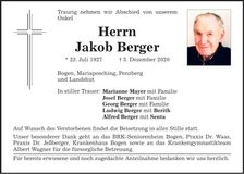 Traueranzeige Jakob Berger