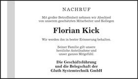 Traueranzeige Florian Kick