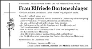 Traueranzeige Elfriede Borgenschlager