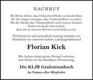 Traueranzeige Florian Kick