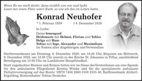 Traueranzeige Konrad Neuhofer