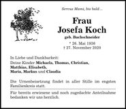 Traueranzeige Josefa Koch