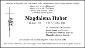 Traueranzeige Magdalena Huber