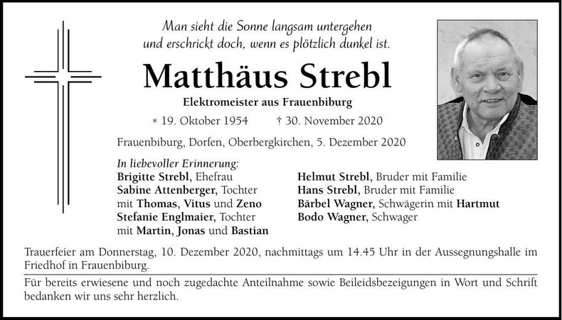 Traueranzeige Matthäus Strebl