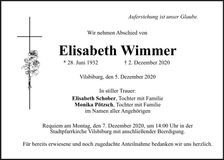 Traueranzeige Elisabeth Wimmer