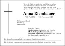 Traueranzeige Anna Riembauer