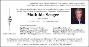 Traueranzeige Mathilde Senger