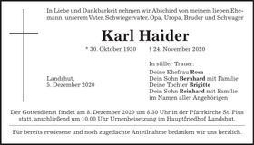 Traueranzeige Karl Haider