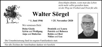 Traueranzeige Walter Sörgel