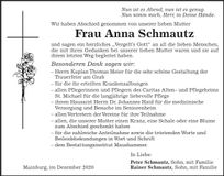Traueranzeige Anna Schmautz
