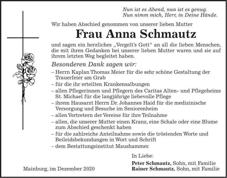 Traueranzeige Anna Schmautz