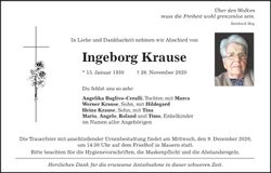 Traueranzeige Ingeborg Krause
