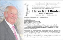 Traueranzeige Karl Binder