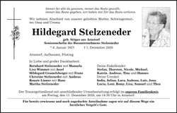 Traueranzeige Hildegard Stelzeneder